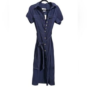 THE SHIRT by ROCHELLE BEHRENS dress / navy blue shirt dress /size XS